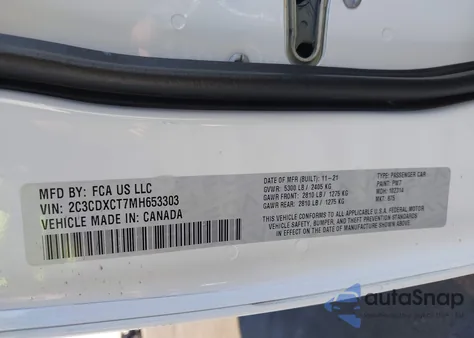 2021 Dodge Charger R/T Rwd from USA, damaged, VIN 2C3CDXCT7MH653303